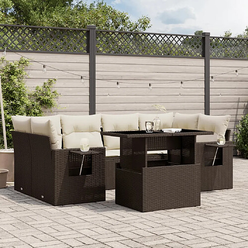 vidaXL Salon de jardin avec coussins 7 pcs marron résine tressée