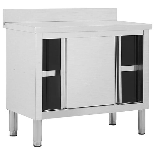 Helloshop26 Table de travail avec portes coulissantes armoire de stockage de cuisine armoire de rangement restaurant hôtel cantine 100 cm acier inoxydable 02_0001898