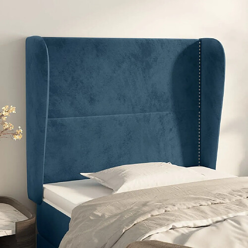 Maison Chic Tête de lit scandinave avec oreilles,meuble de chambre Bleu foncé 93x23x118/128 cm Velours -MN98535