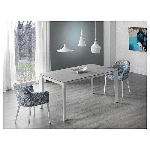 Inside 75 Table repas GEO 6 couverts 160 x 90 x 76 cm pieds blancs plateau céramique gris