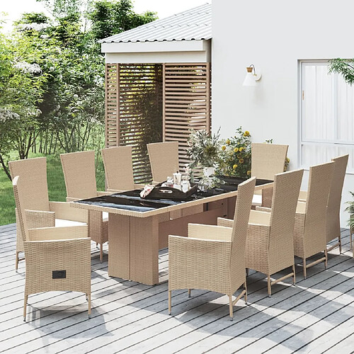 vidaXL Ensemble à manger de jardin et coussins 11 pcs beige poly rotin