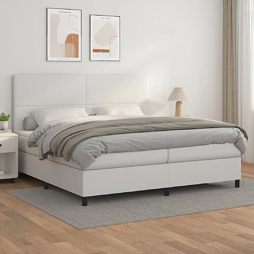 vidaXL Sommier à lattes de lit avec matelas Blanc 200x200cm Similicuir