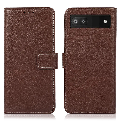 Etui en PU texture litchi avec support, marron pour votre Google Pixel 6a