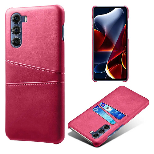 Coque en TPU + PU anti-rayures avec porte-cartes rose pour votre Motorola Edge S30