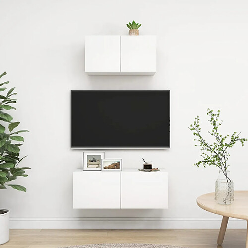 vidaXL Ensemble de meubles TV 2 pcs Blanc Bois d'ingénierie