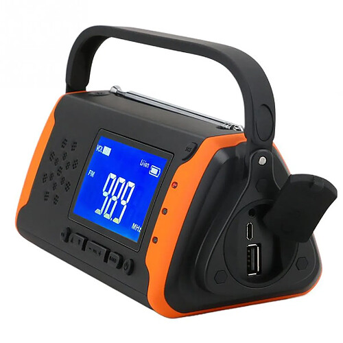 Universal Électrique, solaire, générateur portable, lampe de poche, manivelle, alimentation électrique, banque, réveil, radio d'urgence, chargeur USB extérieur(Orange)