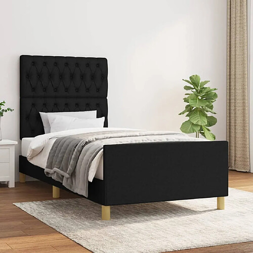 Maison Chic Lit adulte - Cadre Structure de lit avec tête de lit Contemporain Noir 90x190 cm Tissu -MN12701