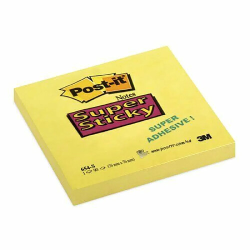 3M Post-it Super Sticky Lot de 6 blocs de notes Ultra jaune 90 notes par bloc 76 x 76 mm