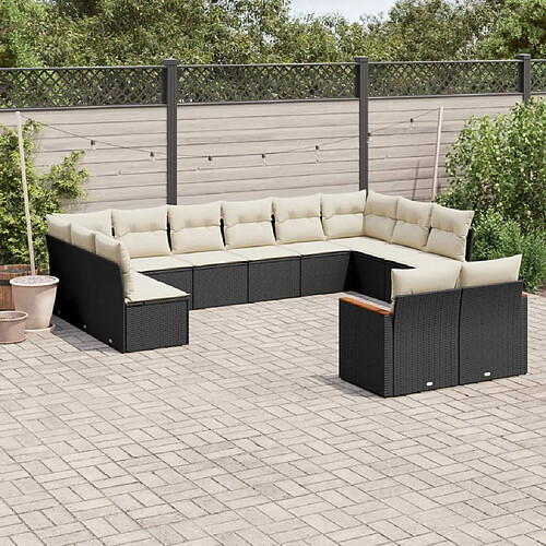 vidaXL Salon de jardin 12 pcs avec coussins noir résine tressée