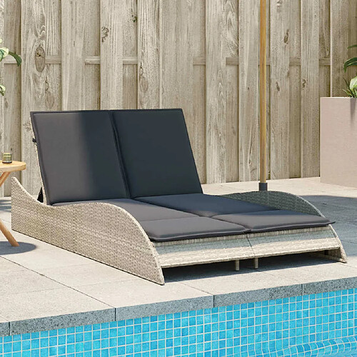 Maison Chic Chaise longue avec coussins, Transats, Bain de Soleil gris clair 114x205x73 cm poly rotin