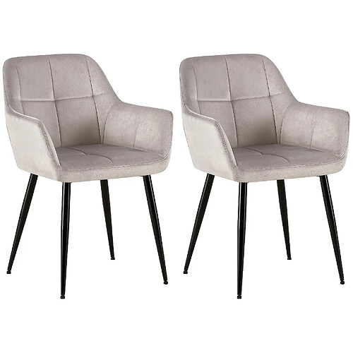 Decoshop26 Lot de 2 chaises de salle à manger design retro coutures décoratives en carrées assise en velours gris clair 10_0001536