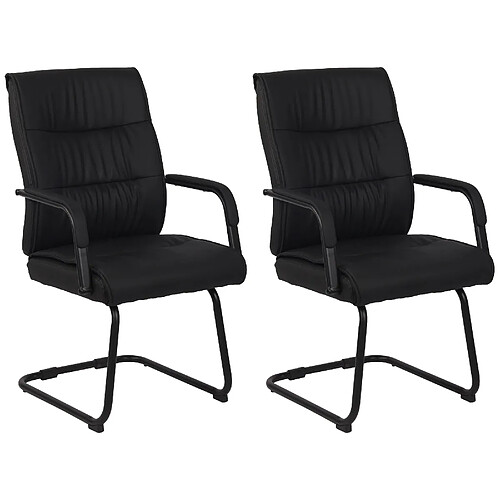 Decoshop26 Lot de 2 fauteuils de bureau chaises visiteur avec accoudoirs rembourrage confortable en PVC noir et métal noir 10_0001893