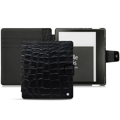 Housse cuir Amazon Kindle Oasis (2017) - Rabat portefeuille - Crocodile nero ( Noir / Black) - NOREVE