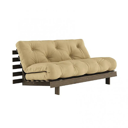 Inside 75 Canapé convertible futon ROOTS pin carob brown matelas wheat beige couchage 160x200 cm