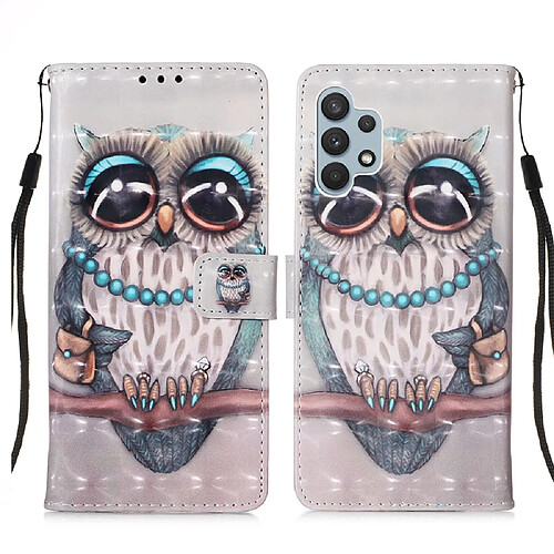 Etui en PU Impression de motifs avec support et cordon hibou pour votre Samsung Galaxy A32 4G (EU Version)