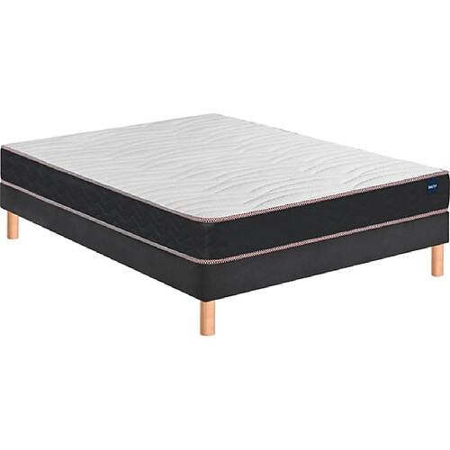 Bultex Ensemble Matelas Sommier 140 x 200 Vitality 1.1 140x200 + sommier gris fumé +pieds