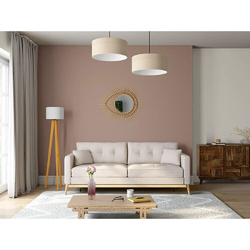 Vente-Unique Lampadaire trépied en bois naturel et abat jour en lin blanc - D. 45 x H. 152 cm - Blanc - LORENS