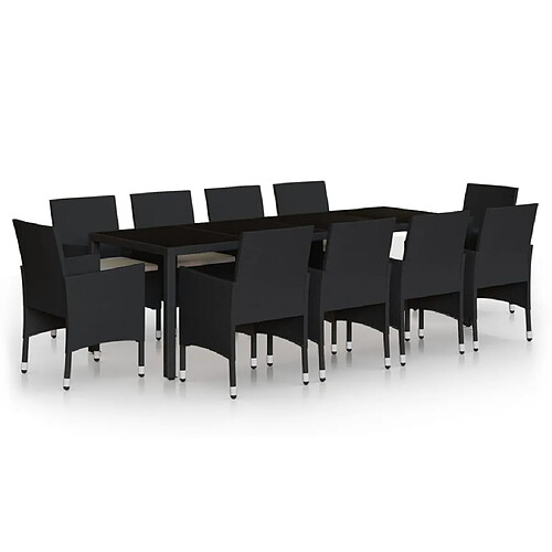 Maison Chic Mobilier à dîner 11 pcs de jardin - Ensemble table et chaises d'extérieur - Salon/Mobilier de jardin classique Résine tressée Noir -MN86946