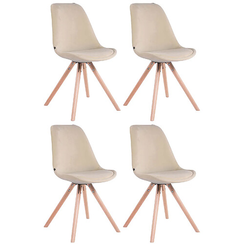 Decoshop26 4 chaises de salle à manger style scandinave en velours crème pieds rond en bois clair CDS10305