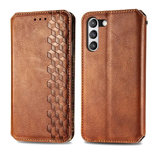 Etui en PU Texture de losange auto-absorbée à la mode marron pour votre Samsung Galaxy S21 FE