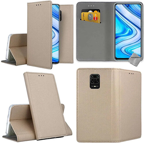 Htdmobiles Housse etui portefeuille avec coque intérieure en silicone pour Xiaomi Redmi Note 9S + verre trempe - OR MAGNET