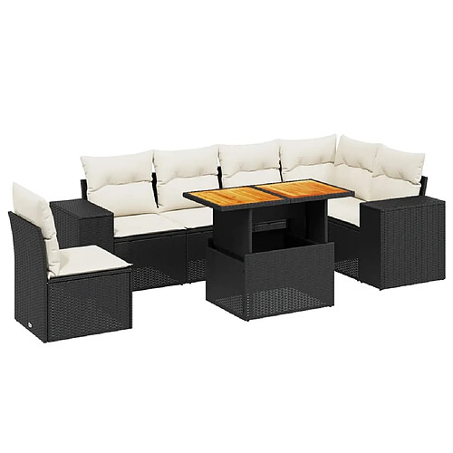 Maison Chic Ensemble Tables et chaises d'extérieur 7pcs avec coussins,Salon de jardin noir résine tressée -GKD615044