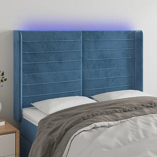 vidaXL Tête de lit à LED Bleu foncé 147x16x118/128 cm Velours