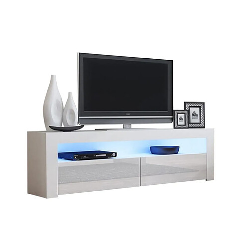 Dusine Meuble TV Savelli LED Blanc MAT et portes en Blanc laqué 157 cm