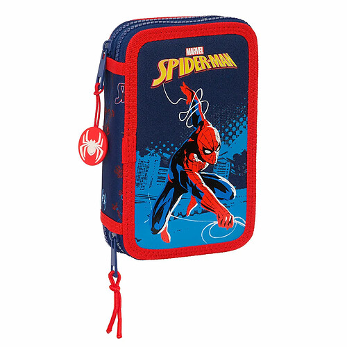 Spiderman Plumier double Spider-Man Neon Blue marine 12.5 x 19.5 x 4 cm (28 Pièces)