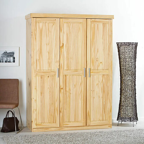 Mes Armoire 3 portes 140 cm en pin massif - CHAMONIX