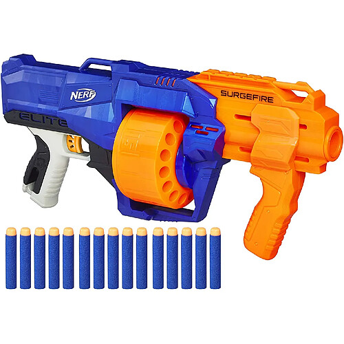 pistolet élite surgefire et flechettes Nerf Elite Officielles bleu orange blanc noir