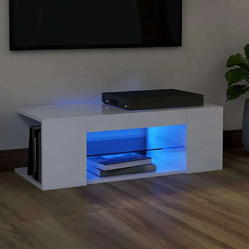 Maison Chic Meubles TV avec lumières LED - Banc TV pour salon blanc brillant 90x39x30 cm -MN15662