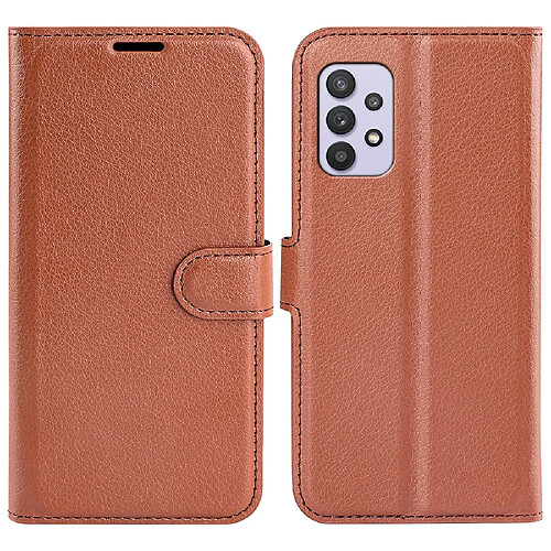 Etui en PU texture litchi, fermoir magnétique, anti-rayures avec support marron pour votre Samsung Galaxy A53 5G