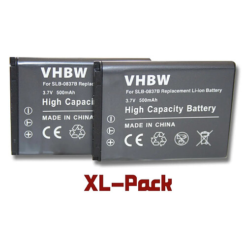 vhbw 2x batteries Li-Ion Set 500mAh (3.7V) pour appareil photo Samsung Digimax L301, NV15, NV20, SL201 comme Samsung SLB-0837B.