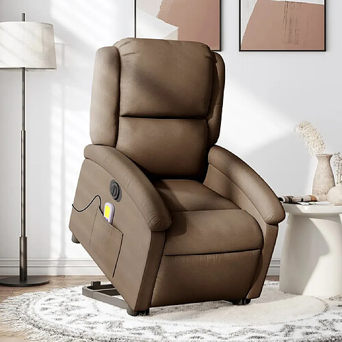 vidaXL Fauteuil inclinable de massage électrique Marron Tissu