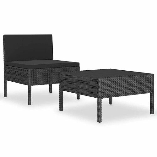 Maison Chic Salon de jardin 2 pcs avec coussins - Table et chaises d'extérieur - Mobilier/Meubles de jardin Moderne Résine tressée Noir -MN34312