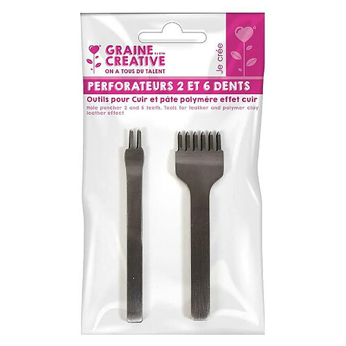 Graines Creatives 2 perforateurs 2 et 6 dents pour cuir et pâte polymère