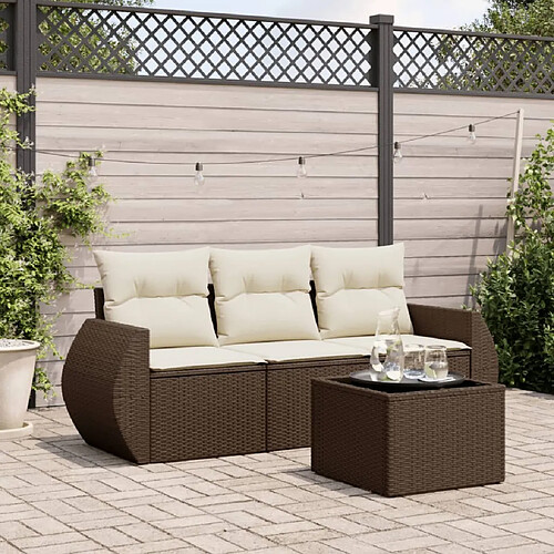 vidaXL Salon de jardin 4 pcs avec coussins marron résine tressée