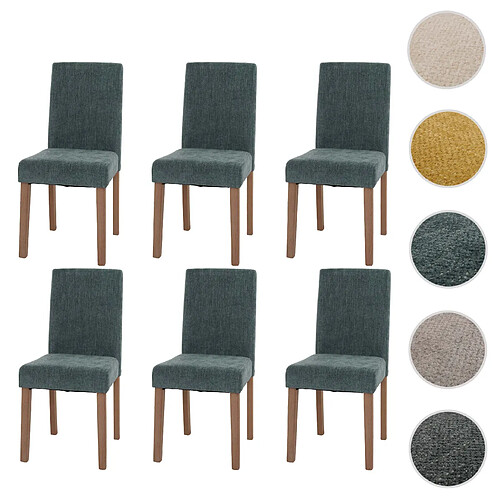 Mendler Lot de 6 chaises de salle à manger Littau, chaise de cuisine à dossier haut, tissu/textile chenille bois ~ vert, pieds couleur naturelle