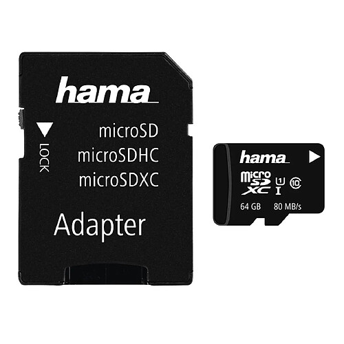 Hama MicroSDXC 64 GB classe 10 UHS-I 80 MB/s + adaptateur/mobile