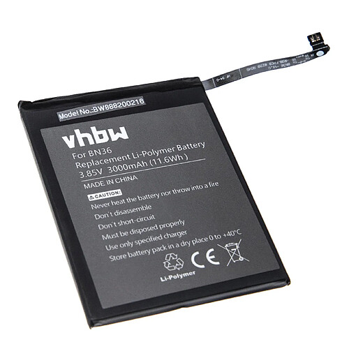 vhbw Li-Polymère batterie 3000mAh (3.85V) pour téléphone portable smartphone Xiaomi Mi 6X, 6X Dual SIM, 6X Dual SIM TD-LTE, A2, A2 Dual SIM Global