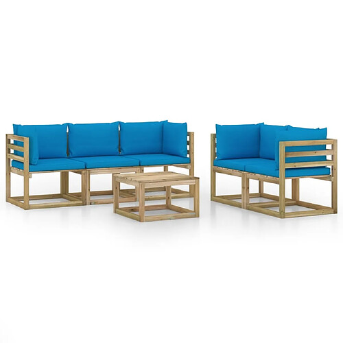 Maison Chic Salon de jardin 6 pcs + coussins - Mobilier/Meubles de jardin - Table et chaises d'extérieur bleu clair -MN90730