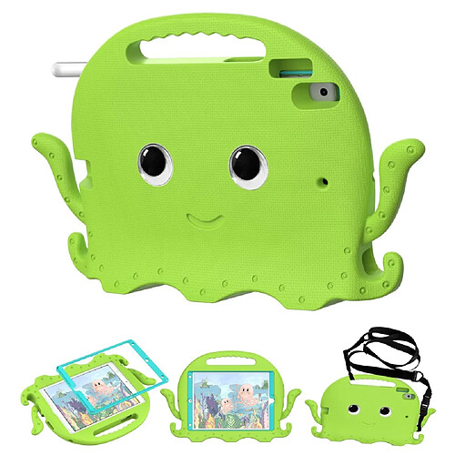 Coque en TPU pieuvre mignonne, eva, shockproof avec bandoulière et fente pour stylo vert pour votre iPad Pro 10.5-pouces (2017)/Air 10.5 pouces (2019)/10.2 (2020)/(2019)/(2021)