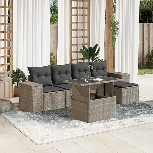 vidaXL Salon de jardin 6 pcs avec coussins gris clair résine tressée