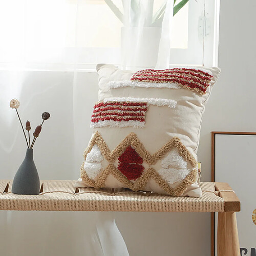 ICONIK INTERIOR Coussin carré en coton style Boho Bali (45x45 cm) coussin + rembourrage - Rajni Rouge