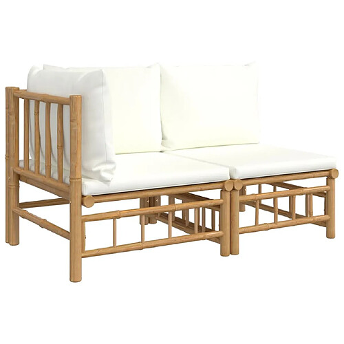 Maison Chic Salon de jardin 2 pcs avec coussins - Table et chaises d'extérieur - Mobilier/Meubles de jardin Moderne blanc crème bambou -MN46858