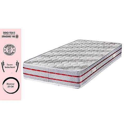 Literie Julien Lot de 2 Matelas Bambou 90x190 x 23 cm - Ferme - Noyau Poli Lattex HR Dernière Génération - Très Respirant