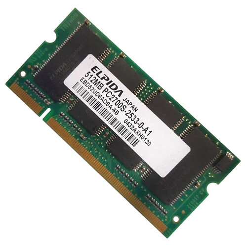 512Mo RAM PC Portable SODIMM ELPIDA EBD52UD6ADSA-6B DDR1 PC-2700S 333MHz · Occasion