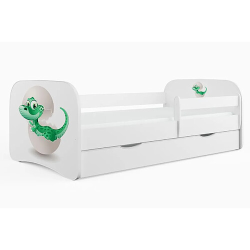 Lit Babydreams blanc, petit dinosaure sans tiroir, matelas 160/80