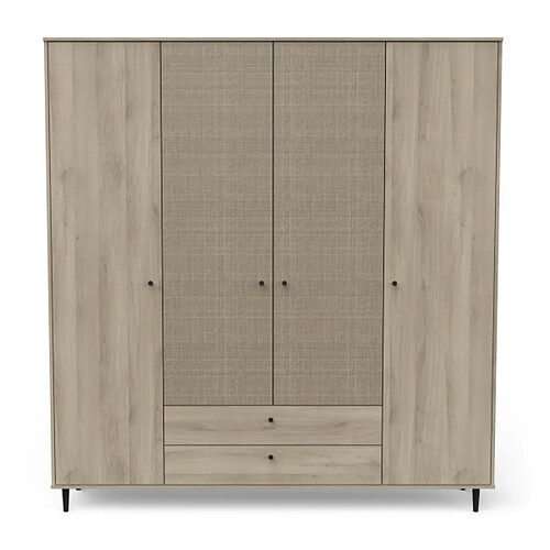 Dansmamaison Armoire penderie 4 portes battantes + 2 tiroirs Chêne clair - GONSAI